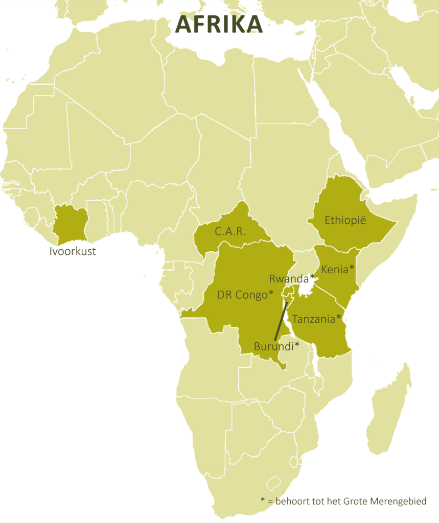 Afrikaanse landen waar partners in 2022 ondersteuning kregen van Fracarita Belgium